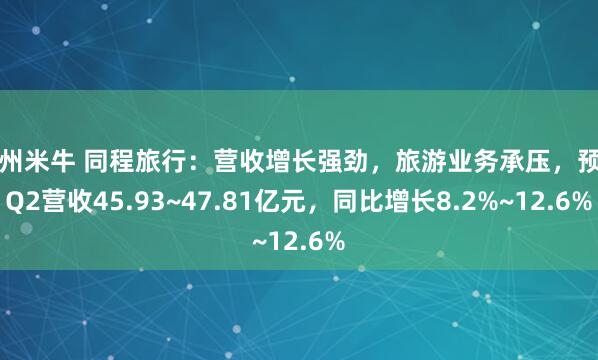 广州米牛 同程旅行：营收增长强劲，旅游业务承压，预测Q2营收45.93~47.81亿元，同比增长8.2%~12.6%